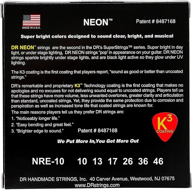 Alt view image 3 of 7 - DR Strings Hi-Def NEON Red Coated Medium (10-46) Electric Guitar Strings