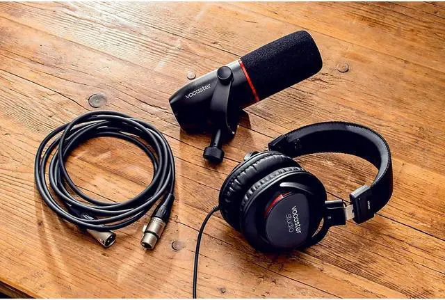 Alt view image 10 of 20 - Focusrite Vocaster Two Studio — Podcasting Interface for Recording Host & Guest, with Professional Quality Vocaster DM14v Dynamic Microphone & HP60v Headphones. Two Mic Inputs & Two Headphone Outputs