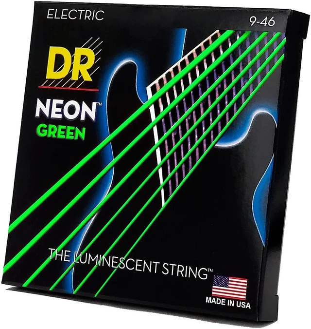 Alt view image 6 of 6 - DR Strings NEON Hi-Def Green SuperStrings Light Top Heavy Bottom Electric Guitar Strings