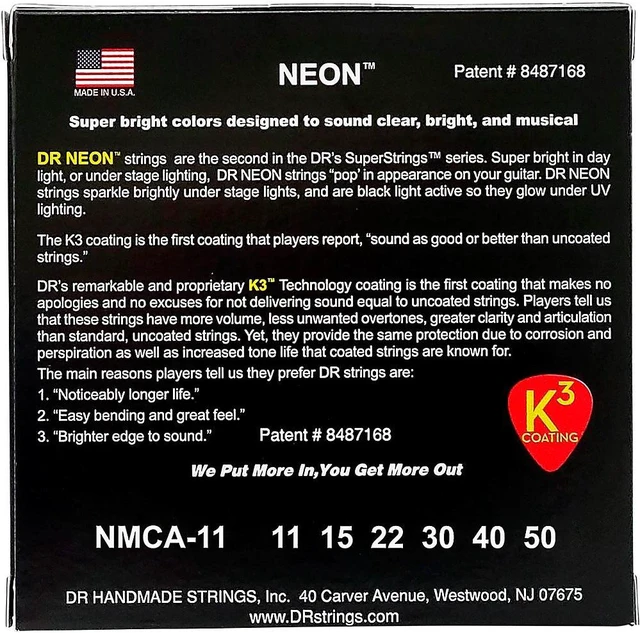 Alt view image 11 of 15 - DR Strings - NEON - MULTI COLOR - Acoustic Guitar Strings MED LT NMCA-11 - 11-50