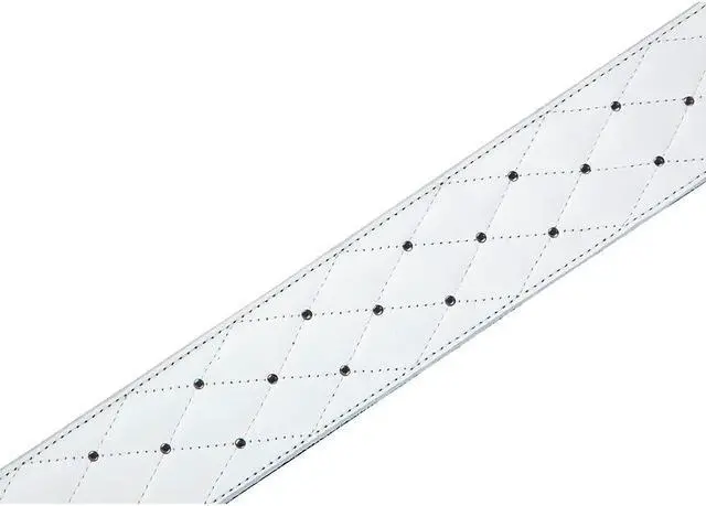 Alt view image 7 of 8 - Levys Leathers 2.5" Garment Leather Guitar Strap Tufted Design; White and Silver (MG26DS-WHT_ABK)
