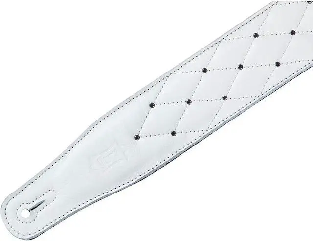 Alt view image 8 of 8 - Levys Leathers 2.5" Garment Leather Guitar Strap Tufted Design; White and Silver (MG26DS-WHT_ABK)