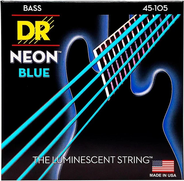 Alt view image 2 of 5 - DR Strings Hi-Def NEON Blue Coated Medium 4-String (45-105) Bass Guitar Strings