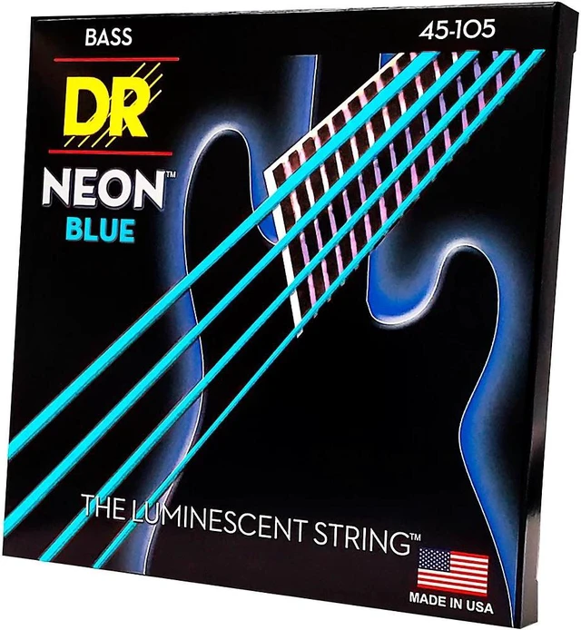 Alt view image 4 of 5 - DR Strings Hi-Def NEON Blue Coated Medium 4-String (45-105) Bass Guitar Strings