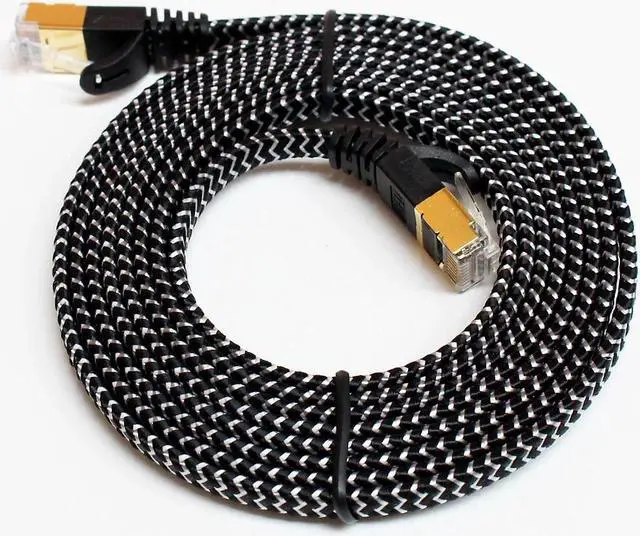 Alt view image 6 of 13 - Tera Grand - CAT7 10 Gigabit Ethernet Ultra Flat Patch Cable for Modem Router LAN Network - Built with Gold Plated & Shielded RJ45 Connectors and Nylon Braided Jacket, 6 Feet Black & White