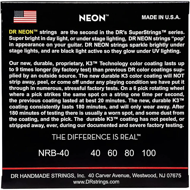 Alt view image 6 of 8 - DR Strings Hi-Def NEON Red Coated Lite Bass Strings (40-100)