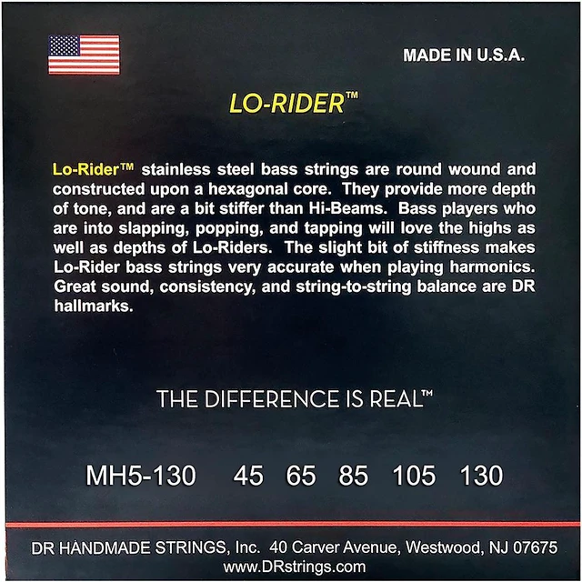 Alt view image 2 of 5 - DR Strings Lo Rider MH5-130 Medium Stainless Steel 5-String Bass Strings