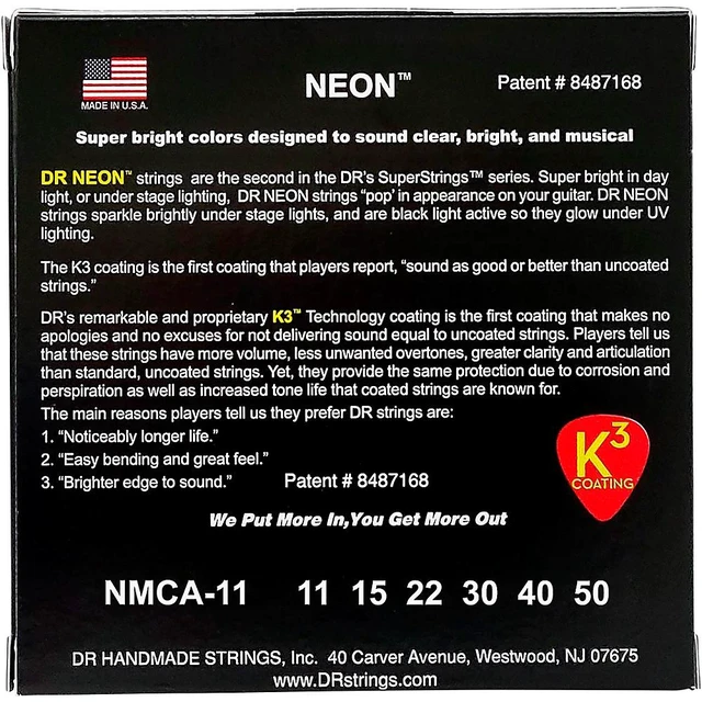 Alt view image 14 of 15 - DR Strings - NEON - MULTI COLOR - Acoustic Guitar Strings MED LT NMCA-11 - 11-50