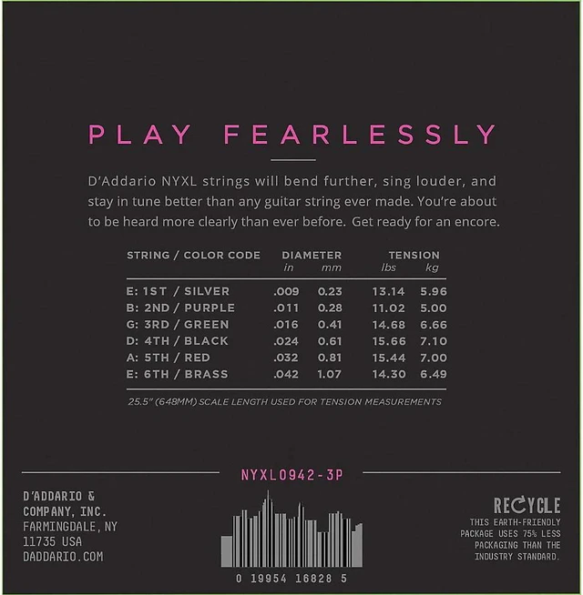 Alt view image 6 of 7 - D'Addario NYXL0942 Super-Light 3-Pack Electric Guitar Strings