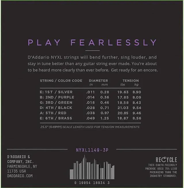 Alt view image 11 of 12 - D'Addario NYXL1149 Medium 3-Pack Electric Guitar Strings