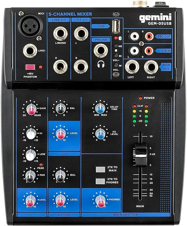 Alt view image 20 of 20 - Gemini compact 5-channel Bluetooth mixer with USB playback