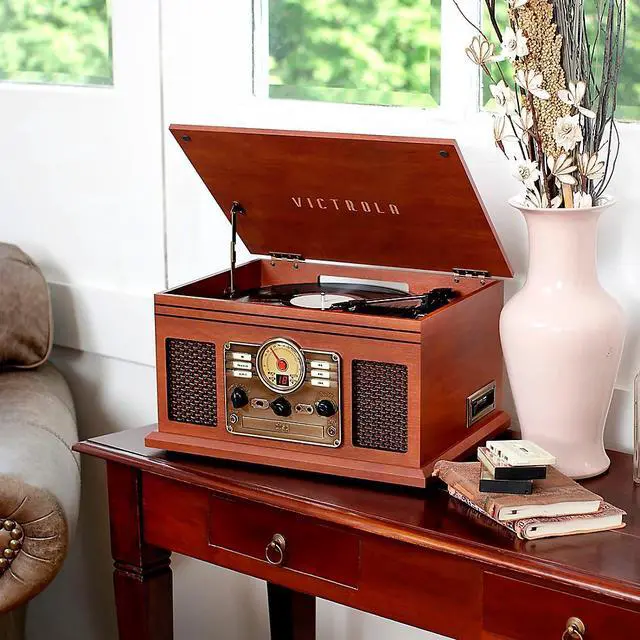 Alt view image 4 of 7 - Victrola VTA200BMAH Classic Wood 6-in-1 Bluetooth Turntable Entertainment Center