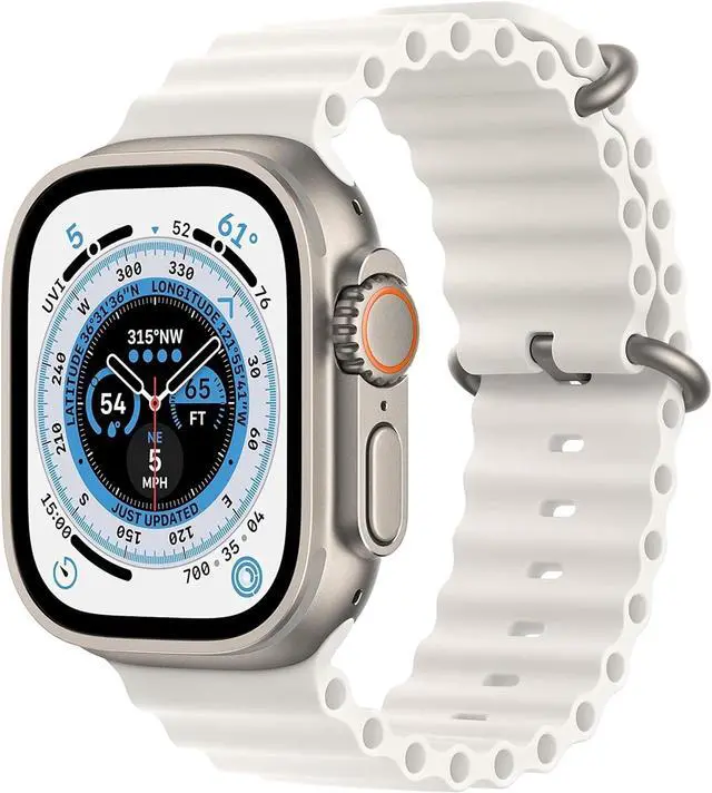 Main image of Apple Watch Ultra 1st Gen (GPS + Cellular) 49mm White Titanium Case with White Ocean Band
