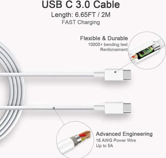 Alt view image 6 of 7 - MacBook Pro Charger 87W USB Type C Power Adapter Compatible with MacBook Pro 13 / 15-Inch MacBook Air 2018 Included USB-C Charge Cable (6.56ft/2m)