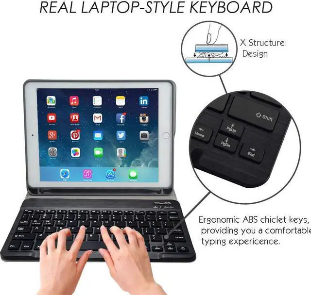 Alt view image 4 of 7 - Bluetooth Keyboard Case for iPad 10.2 inch 2019 iPad 7th Generation Detachable Wireless Keyboard Leather Case with Pencil Holder Kickstand Cover Auto Wake Sleep Cover for iPad 10.2 inch 2019