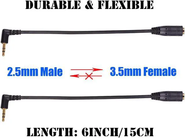Alt view image 4 of 6 - 2 Pack Gold Plated 2.5mm Male to 3.5mm (1/8 inch) Female Stereo Audio Jack Adapter Cable 90 Degree Right Angle Connector