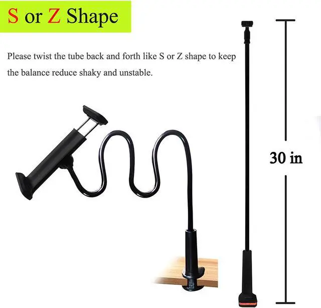 Alt view image 2 of 6 - Tablet Stand Holder Mount Holder Clip with Grip Flexible Long Arm Gooseneck Compatible with iPad iPhone Nintendo Switch Samsung Galaxy Tabs Amazon Kindle Fire HD