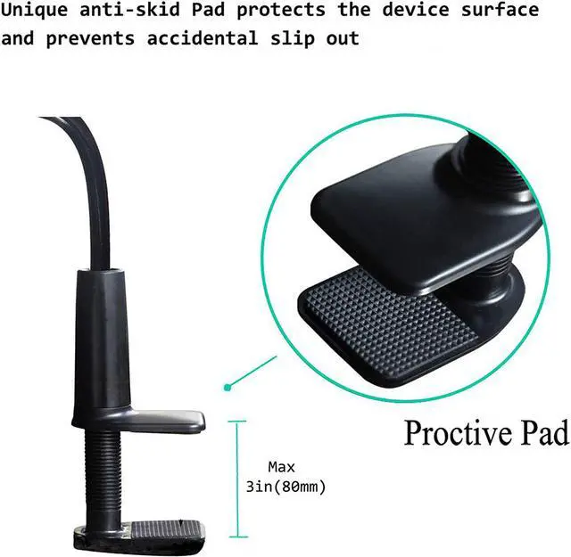 Alt view image 4 of 6 - Tablet Stand Holder Mount Holder Clip with Grip Flexible Long Arm Gooseneck Compatible with iPad iPhone Nintendo Switch Samsung Galaxy Tabs Amazon Kindle Fire HD