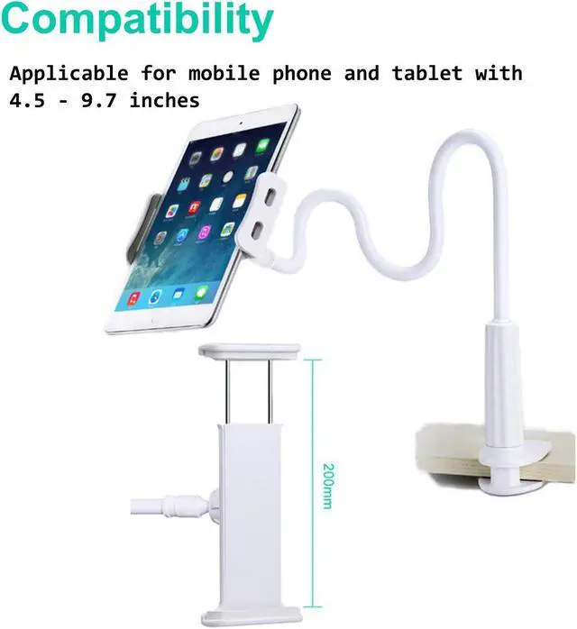 Alt view image 3 of 7 - Tablet Stand Holder Mount Holder Clip with Grip Flexible Long Arm Gooseneck Compatible with iPad iPhone Nintendo Switch Samsung Galaxy Tabs Amazon Kindle Fire HD