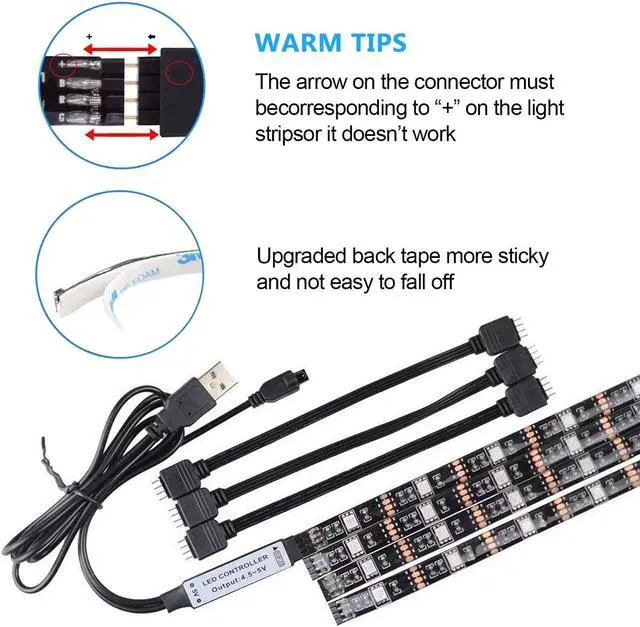 Alt view image 5 of 7 - Led Strip Lights 6.56ft / 2m for 40-60in TV Waterproof 5050 RGB Bias Lighting for HDTV USB TV LED Backlight Kit with Remote Control