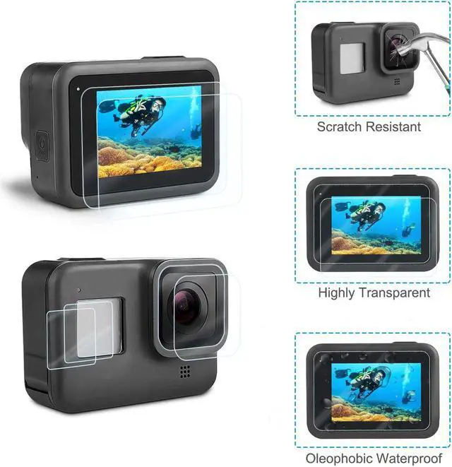 Alt view image 3 of 6 - Accessories Kit for GoPro Hero 8 Black with Shockproof Small Case + Waterproof Case + Tempered Glass Screen Protector + Silicone Cover + Lens Filters + Anti-Fog Inserts Bundle for GoPro Hero 8