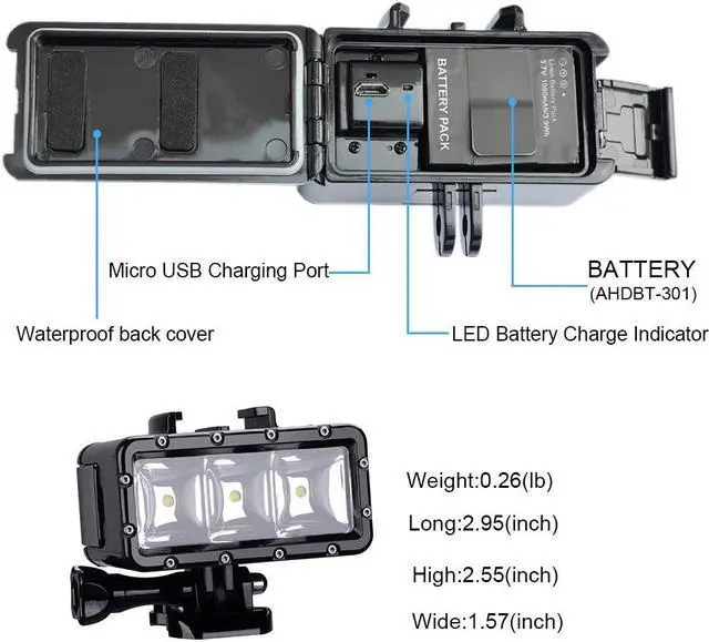 Alt view image 4 of 7 - Diving Light High Power Dimmable Waterproof LED Video Light Fill Night Light Diving Underwater Light Waterproof 147ft(45m) for Gopro Hero 8 7 6 5 5S 4 4S 3+ 2 SJCAM SJ4000 SJ5000 YI Action