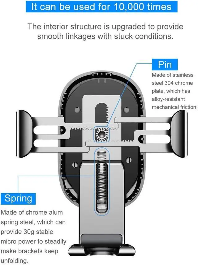 Alt view image 2 of 7 - Wireless Car Charger Mount Auto Clamping 10W Qi Fast Charging Phone Holder Gravity Sensor Air Vent Cell Phone Holder for iPhone Xs Max Xr Xs X/8 Plus 8 Samsung Galaxy S10 S10+ S10e S9 S9+