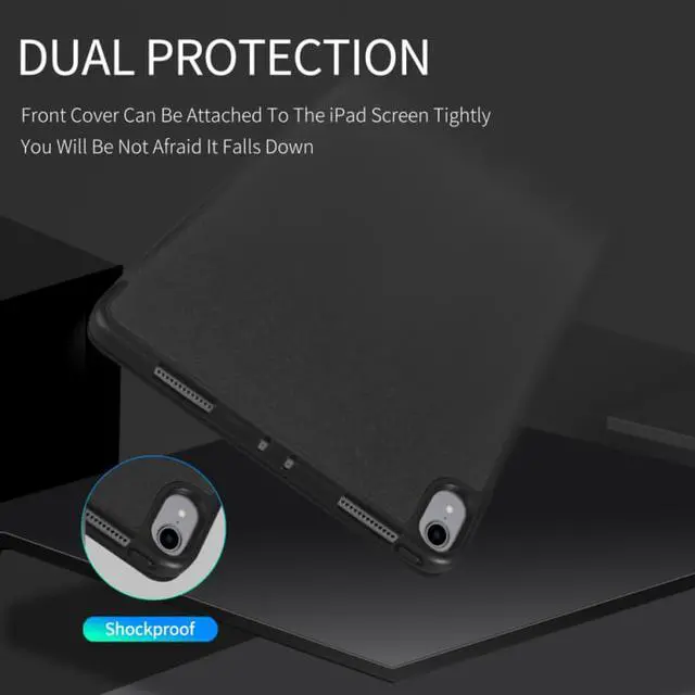 Alt view image 4 of 7 - PU Leather Flip Smart Case for iPad Pro 11 Inch 2018 with Pencil Holder Lightweight Soft TPU Back Cover and Trifold Stand with Auto Sleep Wake