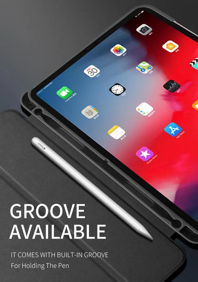 Alt view image 7 of 7 - PU Leather Flip Smart Case for iPad Pro 11 Inch 2018 with Pencil Holder Lightweight Soft TPU Back Cover and Trifold Stand with Auto Sleep Wake