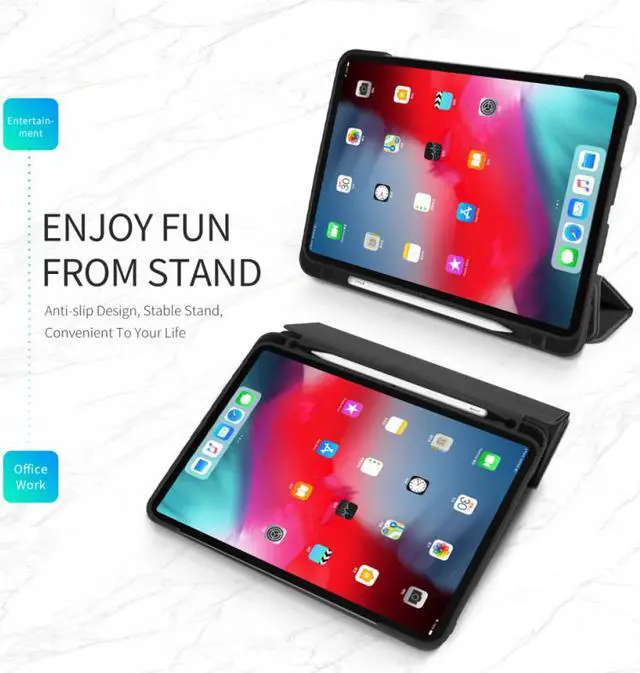 Alt view image 6 of 7 - PU Leather Flip Smart Case for iPad Pro 11 Inch 2018 with Pencil Holder Lightweight Soft TPU Back Cover and Trifold Stand with Auto Sleep Wake