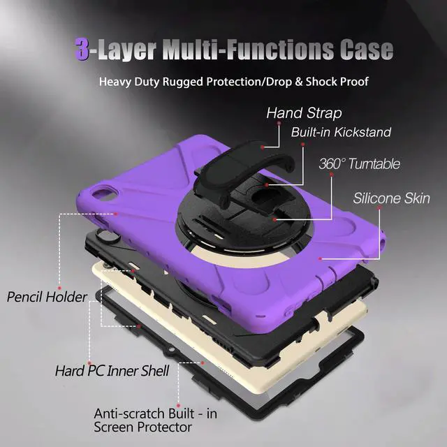 Alt view image 6 of 6 - Huawei Mediapad M6 10.8 Case 2019 Three Layer Heavy Duty Shockproof Rugged Cover with 360 Degree Rotatable Stand and Hand Strap for Huawei Mediapad M6 10.8 inch 2019