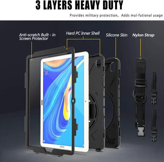 Alt view image 7 of 7 - Huawei Mediapad M6 10.8 Case 2019 Three Layer Heavy Duty Shockproof Rugged Cover with 360 Degree Rotatable Stand and Hand Strap for Huawei Mediapad M6 10.8 inch 2019