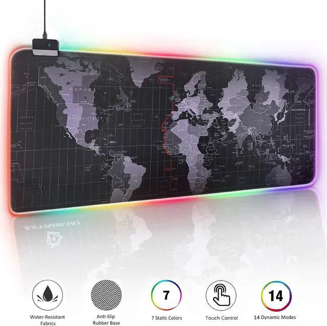 Main image of RGB Gaming Mouse Pad - Large Cool RGB Gaming Mouse Mat With Nylon Thread Stitched Edges & Smoothly Waterproof Non-Slip Rubber Base - 31.5"X 11.8" with 14 Light Modes