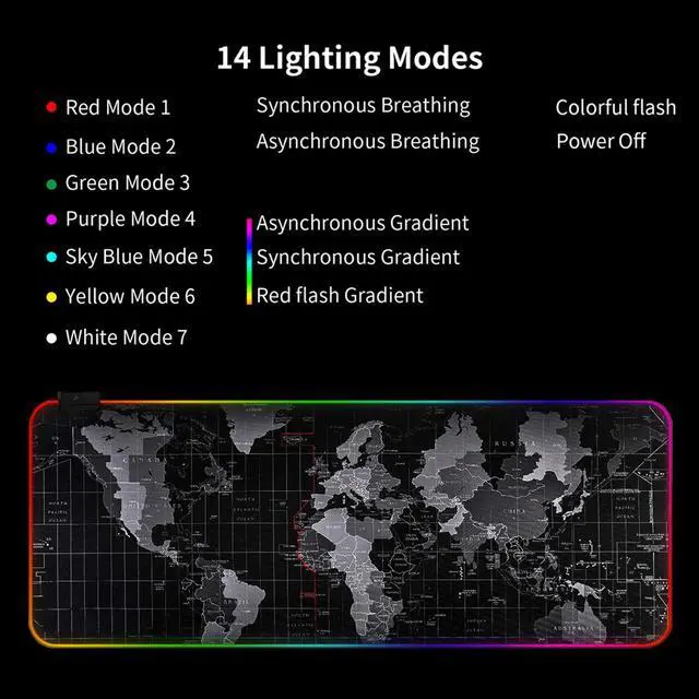 Alt view image 4 of 7 - RGB Gaming Mouse Pad - Large Cool RGB Gaming Mouse Mat With Nylon Thread Stitched Edges & Smoothly Waterproof Non-Slip Rubber Base - 31.5"X 11.8" with 14 Light Modes