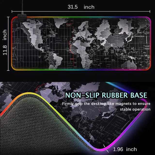 Alt view image 2 of 7 - RGB Gaming Mouse Pad - Large Cool RGB Gaming Mouse Mat With Nylon Thread Stitched Edges & Smoothly Waterproof Non-Slip Rubber Base - 31.5"X 11.8" with 14 Light Modes