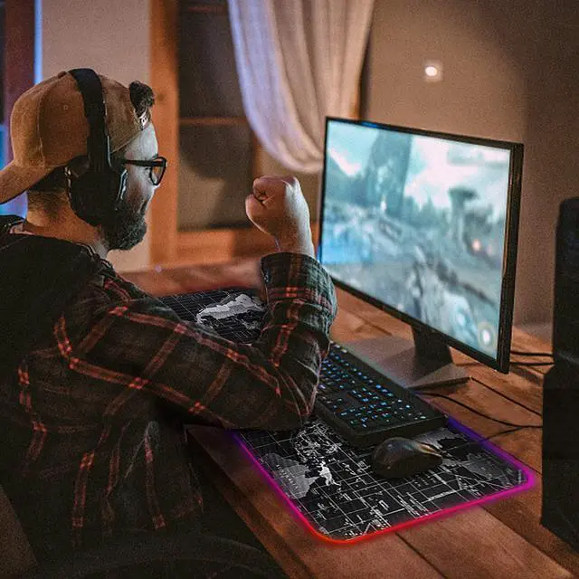 Alt view image 6 of 7 - RGB Gaming Mouse Pad - Large Cool RGB Gaming Mouse Mat With Nylon Thread Stitched Edges & Smoothly Waterproof Non-Slip Rubber Base - 31.5"X 11.8" with 14 Light Modes