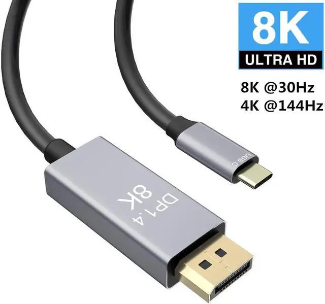 Alt view image 2 of 7 - USB C to DisplayPort 1.4 Cable 8K @30Hz 4K @144Hz USB 3.1 Type C Thunderbolt 3 to DP Cable for MacBook 2017 DellXPS 15 Disply XDR Galaxy - 6 FEET