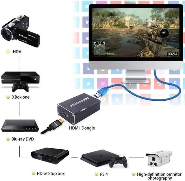 Alt view image 6 of 7 - HDMI Capture HDMI to USB 3.0 Full HD 1080P Live Video Capture Game Capture Recording Box HDMI USB 3.0 Adapter Video and Audio Grabber for Windows Mac OS and Linus