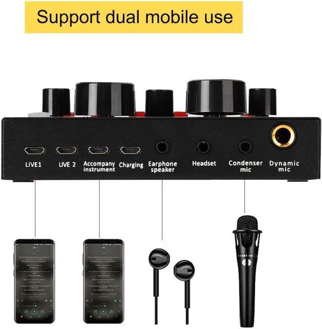 Alt view image 4 of 7 - Live Sound Card V8 Voice Changer Dual DSP Noise Reduction Chip Audio Mixer Multiple Funny Effects for Phone Computer Game Ipad Karaoke Streamer Recording Black