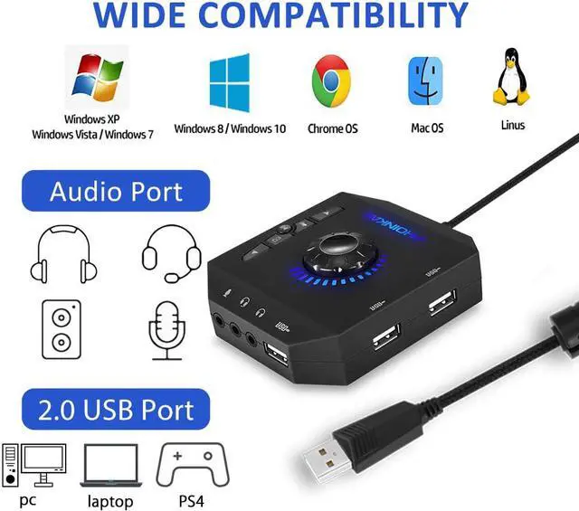 Alt view image 3 of 7 - External Sound Card USB Audio Adapter with 3.5mm Headphone and Microphone Jack Volume Control Stereo Sound Card Plug Play for Windows Mac Linux PC Laptops Desktops