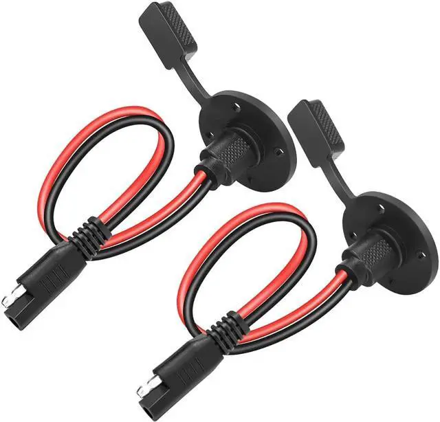 Alt view image 7 of 7 - SAE Power Socket Sidewall Port Weatherproof SAE Quick Connect Solar Panel Mount Universal Flush-Mountable Connector 12AWG SAE Cable with 8 Screws for Solar Generator Battery Charger - 2 Pack