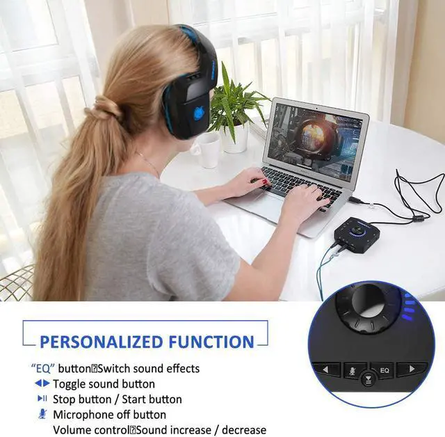 Alt view image 4 of 7 - External Sound Card USB Audio Adapter with 3.5mm Headphone and Microphone Jack Volume Control Stereo Sound Card Plug Play for Windows Mac Linux PC Laptops Desktops