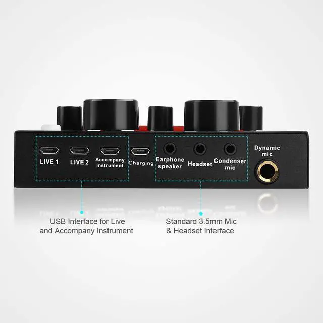 Alt view image 5 of 7 - Live Sound Card Portable Mobile Audio Mixer, Karaoke Sound Mixer Recording Sound Card for Live Broadcast K Songs Recording Voice Chatting