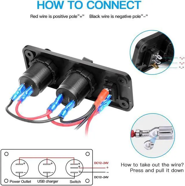 Alt view image 6 of 7 - Dual USB Socket Charger 2.1A & 2.1A with LED Voltmeter + 12V Power Outlet + ON-Off Toggle Switch Four Functions Panel for Car Boat Marine RV Truck Vehicles GPS Mobiles