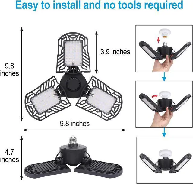 Alt view image 2 of 7 - LED Garage Lights 100W 10000 Lumens Adjustable Trilights Garage Ceiling Light LED Garage Light CRI 80 6000k Nature LED Shop Lights for Garage Barn Workshop Warehouse