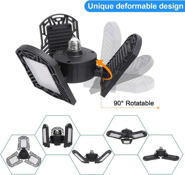 Alt view image 4 of 7 - LED Garage Lights 100W 10000 Lumens Adjustable Trilights Garage Ceiling Light LED Garage Light CRI 80 6000k Nature LED Shop Lights for Garage Barn Workshop Warehouse
