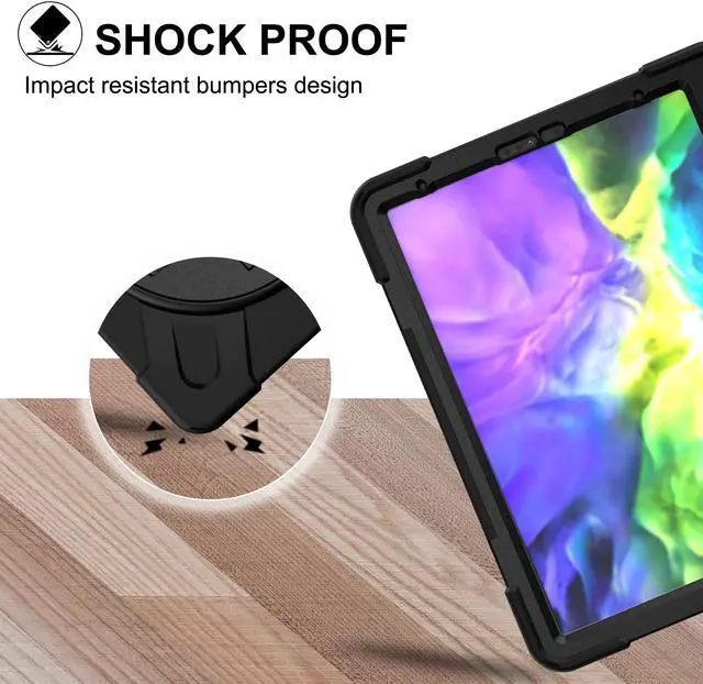 Alt view image 2 of 7 - iPad Pro 11 inch Case 2021 & 2020 & 2018 with Apple Pencil Holder, Rugged Heavy Duty 360 Rotating Kickstand Protective Cover with Shoulder Strap for iPad Pro 11” 2rd  Gen 2021 / 2nd Gen 2020 / 1st Gen