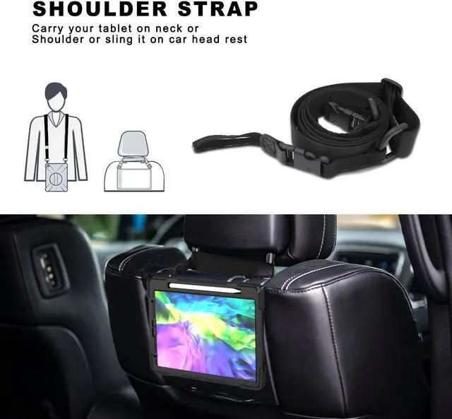 Alt view image 7 of 7 - iPad Pro 11 inch Case 2021 & 2020 & 2018 with Apple Pencil Holder, Rugged Heavy Duty 360 Rotating Kickstand Protective Cover with Shoulder Strap for iPad Pro 11” 2rd  Gen 2021 / 2nd Gen 2020 / 1st Gen