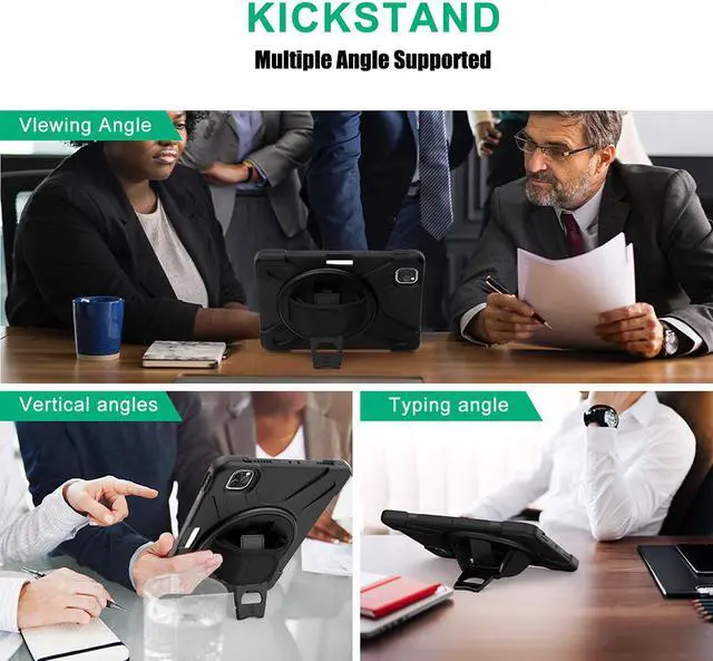 Alt view image 4 of 7 - iPad Pro 11 inch Case 2021 & 2020 & 2018 with Apple Pencil Holder, Rugged Heavy Duty 360 Rotating Kickstand Protective Cover with Shoulder Strap for iPad Pro 11” 2rd  Gen 2021 / 2nd Gen 2020 / 1st Gen