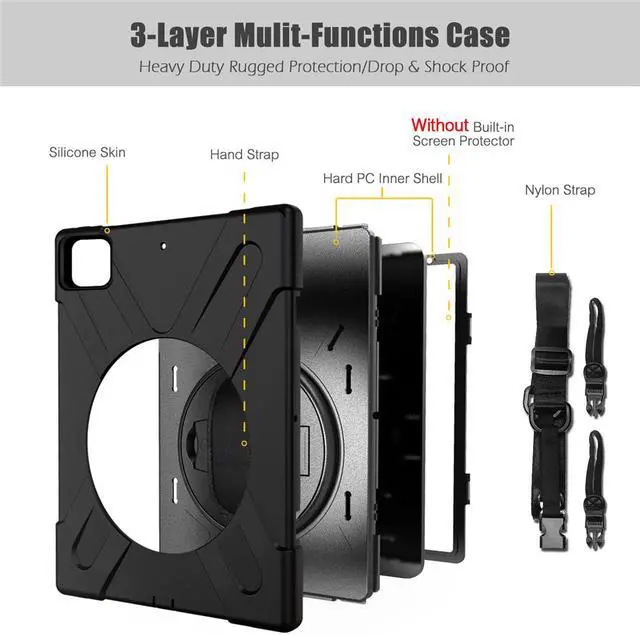 Alt view image 6 of 7 - iPad Pro 11 inch Case 2021 & 2020 & 2018 with Apple Pencil Holder, Rugged Heavy Duty 360 Rotating Kickstand Protective Cover with Shoulder Strap for iPad Pro 11” 2rd  Gen 2021 / 2nd Gen 2020 / 1st Gen